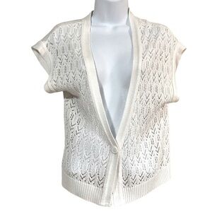 White Lace Crochet Cardigan Sz Medium Short Sleeve Bolero Layering